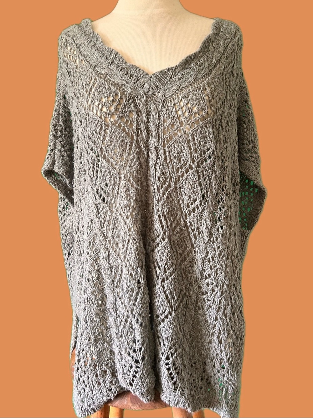 Light Gray Open Knit V-Neck Women's Sweater
